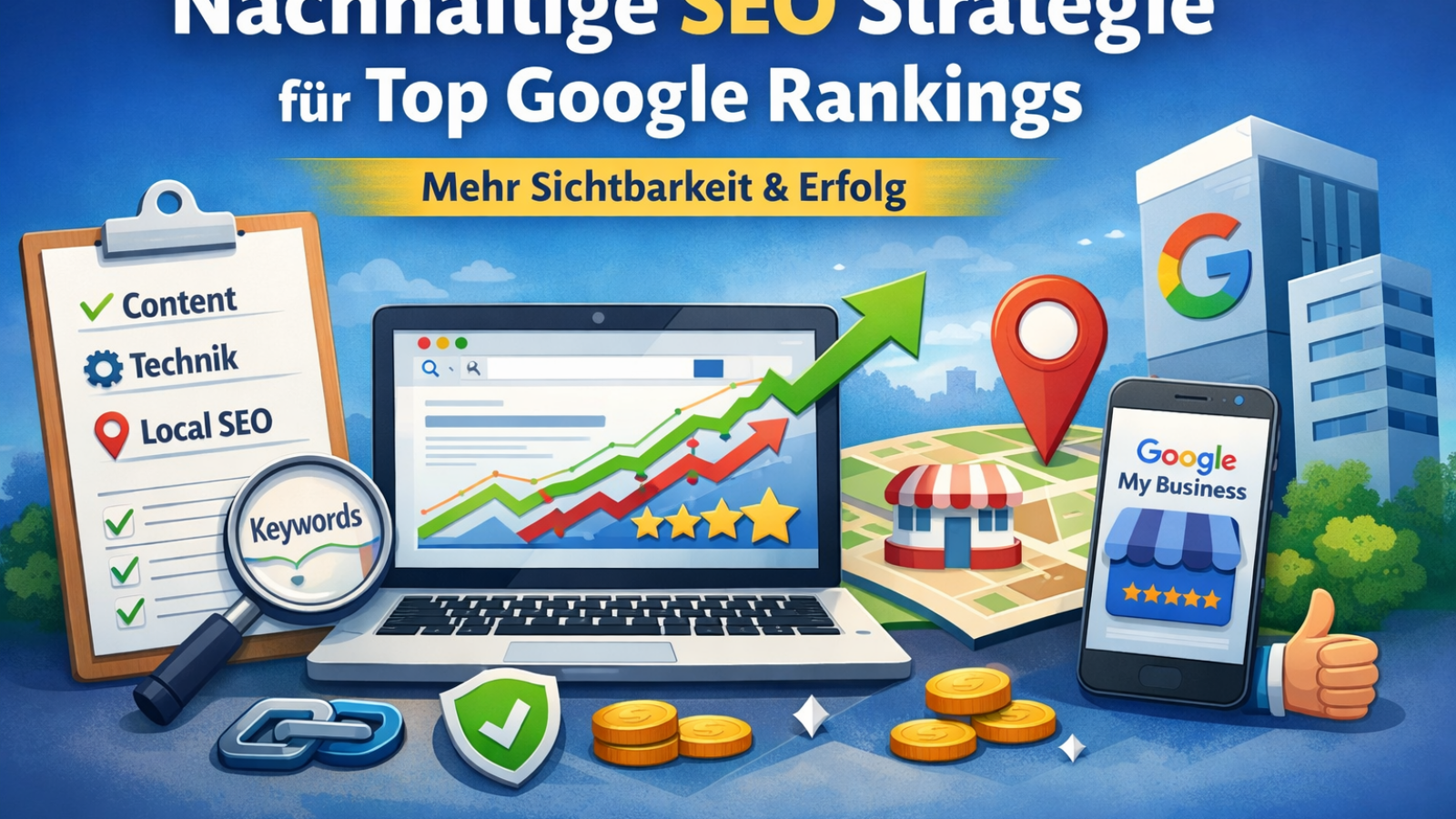 SEO Strategie für nachhaltige Google Rankings mit Fokus auf Content, Technik und Local SEO