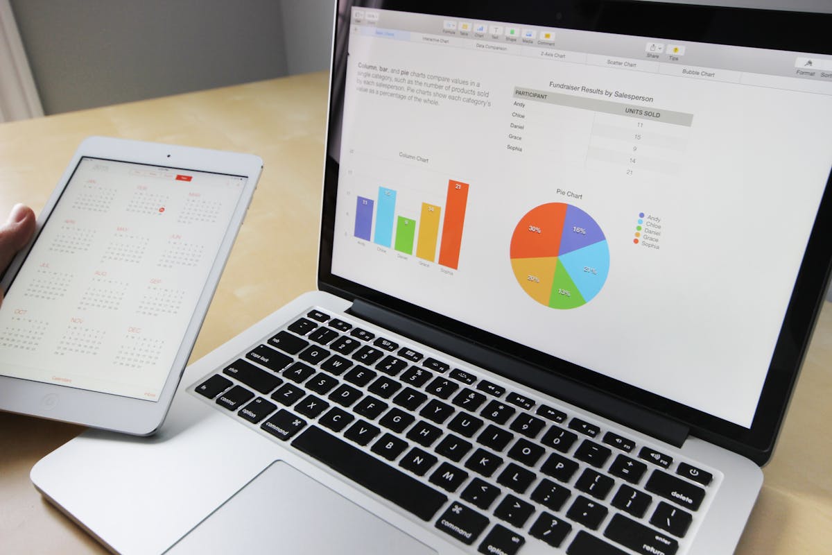 SEO-Texte Berlin – Laptop mit Balken- und Kreisdiagrammen