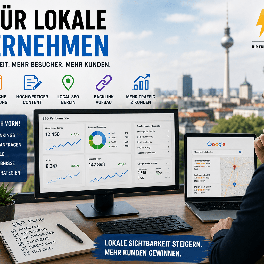SEO-Experte analysiert lokale Google-Sichtbarkeit, Keywords und Website-Daten für ein Unternehmen