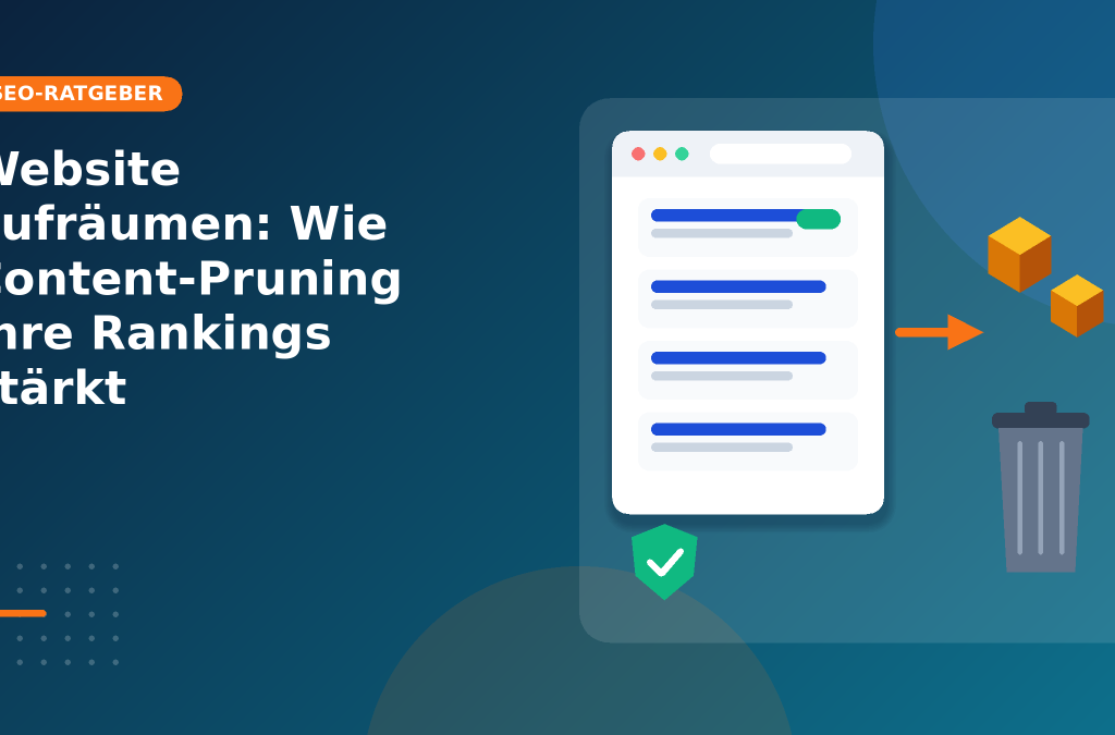 Content-Pruning – Titelgrafik mit Website und Papierkorb